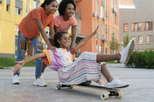 Students from different backgrounds playing 