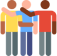 A clipart of three people standingband holding each other