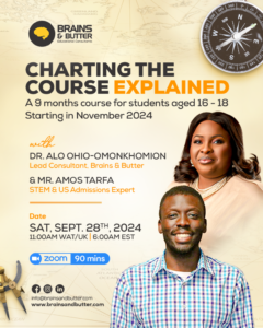 A flyer for a program at Brains and Butter themed "Charting The Course Explained"