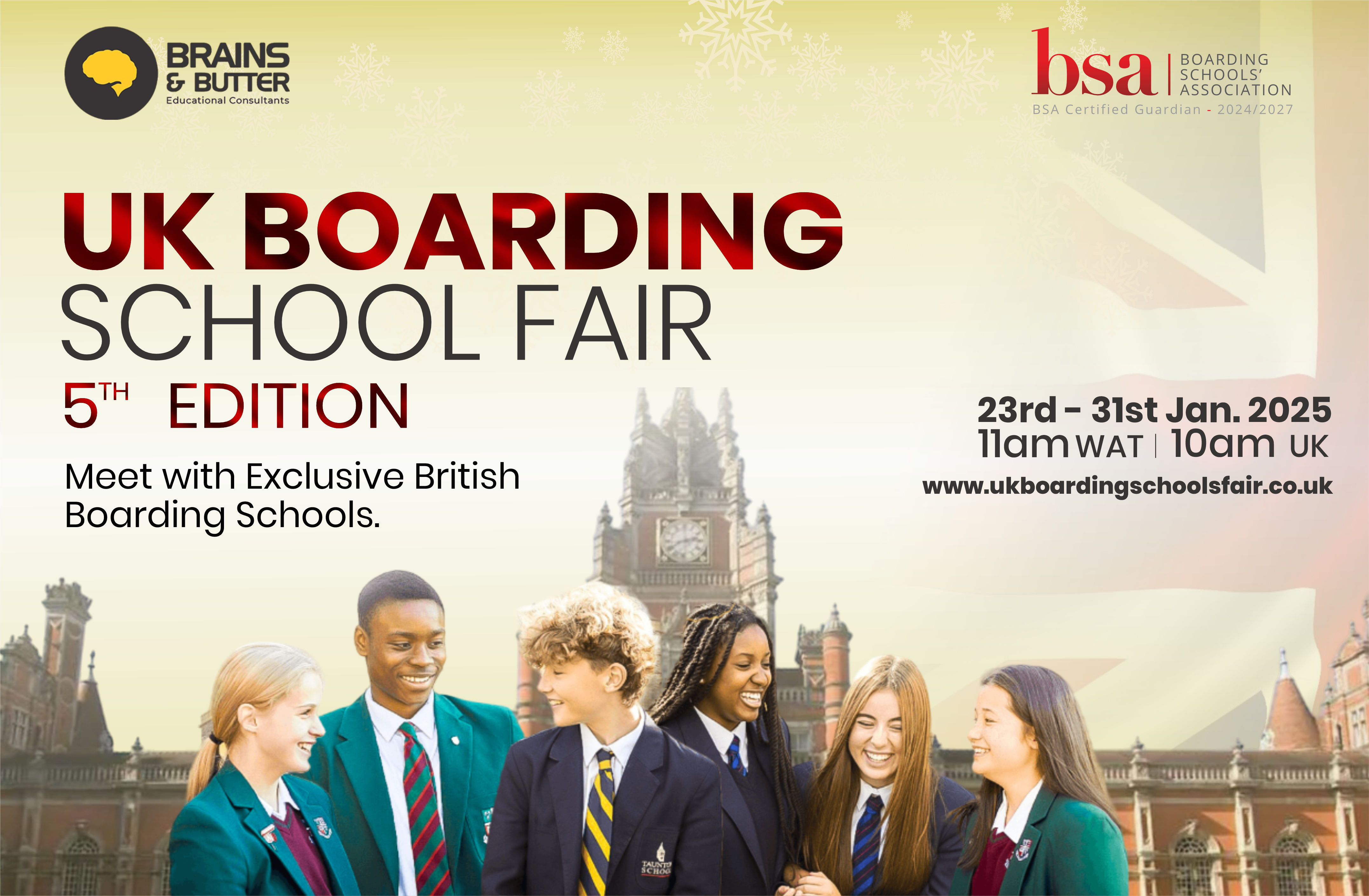 Flyer for Brains and Butter UK Boarding School Fair